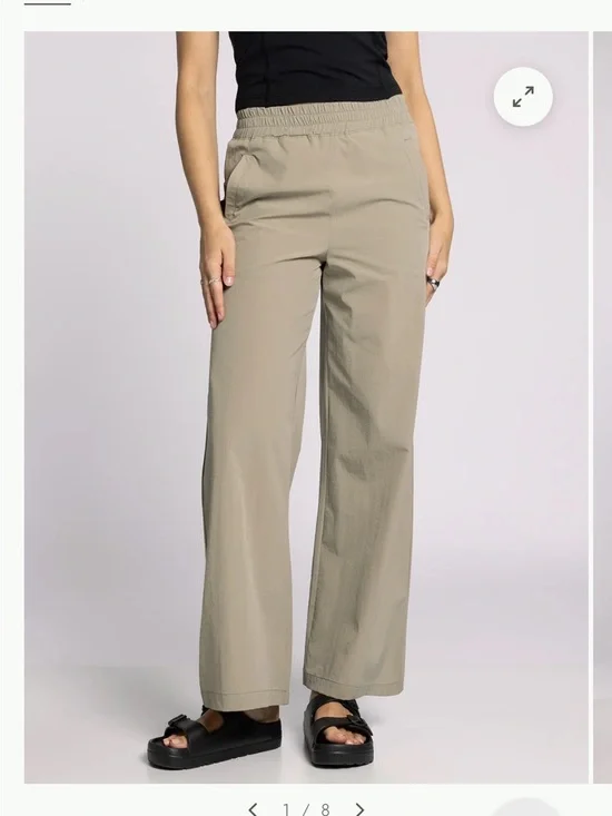 Wide-Leg Elastic-Waist Pants in Light Khaki - Picture 3 of 3